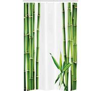 ABAKUHAUS Naturaleza Cortina para baño, Ramas de bambú de la Planta, Tela con Estampa Digital Apta Lavadora Incluye Ganchos, 120 x 180 cm, Verde Helecho Blanco