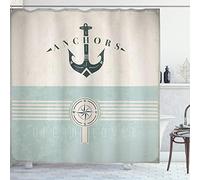 ABAKUHAUS Náutico Cortina de Baño, Ancla Marina del Vintage, Material Resistente al Agua Durable Estampa Digital, 175 x 200 cm, Beige Espuma De Mar Verde Reseda