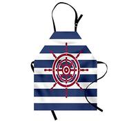 ABAKUHAUS Náutico Delantal de Cocina, Icono de Rueda de Nave roja, Fácil Lavado Resistente a la Grasa Colores Durables, Azul Marino Rojo