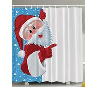 ABAKUHAUS Navidad Cortina de Baño, Invierno de la Nieve Estación de Santa, Material Resistente al Agua Durable Estampa Digital, 175 x 200 cm, Bermellón Azul Blanco