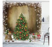 ABAKUHAUS Navidad Cortina de Baño, Presentes del árbol de Pino, Material Resistente al Agua Durable Estampa Digital, 175 x 240 cm, Marrón Verde