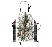 ABAKUHAUS Navidad Delantal de Cocina, Caramelos decorativos navideños a cuadros, Babero de Cocina Unisex con Cuello Regulable para Cocinar Jardinería, 67 cm x 80 cm, Bermellón Beige Verde