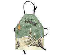 ABAKUHAUS Navidad Delantal de Cocina, Reno Volador de Santa Claus Navidad, Estampados con Tecnología Digital A Prueba de Agua y Suciedad, Verde Seco Claro