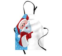 ABAKUHAUS Navidad Delantal de Cocina, Santa Claus Ilustración Alegre Festiva con Elementos de Invierno Nieve, Altura Ajustable Lavable Sus Colores No Destiñen, Blanco
