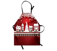 ABAKUHAUS Navidad Delantal de Cocina, Tema del invierno Árbol, Babero de Cocina Unisex con Cuello Regulable para Cocinar Jardinería, 67 cm x 80 cm, Blanco Rojo