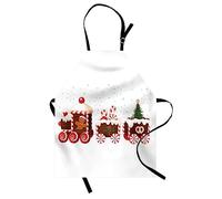 ABAKUHAUS Navidad Delantal de Cocina, tren de pan de jengibre, Babero de Cocina Unisex con Cuello Regulable para Cocinar Jardinería, 67 cm x 80 cm, Blanco Marrón Bermellón