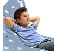 ABAKUHAUS niños Bolsa para Juguetes Tipo Tumbona, Little Fish Vida acuática, Organizador de Peluches Gran Capacidad con Manija, Azul blanco