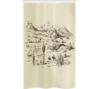 ABAKUHAUS Occidental Cortina para baño, Wild West Cowboys, Tela con Estampa Digital Apta Lavadora Incluye Ganchos, 120 x 180 cm, Beige Negro
