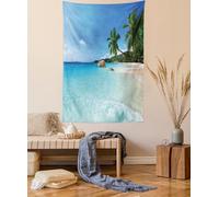 ABAKUHAUS Océano Tapiz de Pared y Cubrecama Suave, Playa ANSE Lazio en Isla Praslin Surf Paisaje Costero Vista Escénica Viaje, Lavable Colores No Destiñen, 110 x 150 cm, Turquesa