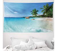 ABAKUHAUS Océano Tapiz de Pared y Cubrecama Suave, Playa ANSE Lazio en Isla Praslin Surf Paisaje Costero Vista Escénica Viaje, Estampado Digital Vívido, 230 x 140 cm, Turquesa
