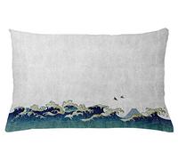 ABAKUHAUS Ola Japonesa Funda para Almohadón, remolinos acuáticos, Decorativo, Estampado en Ambos Lados, 40 x 65 cm, Crema Azul Gris