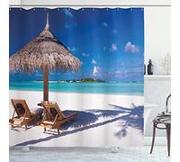 ABAKUHAUS Paisaje Cortina de Baño, Isla del Caribe Sealife, Material Resistente al Agua Durable Estampa Digital, 175 x 200 cm, Brown pálido de la Turquesa
