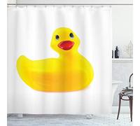 ABAKUHAUS Pato de Goma Cortina de Baño, Ducky Amarillo, Material Resistente al Agua Durable Estampa Digital, 175 x 180 cm, Blanco Y Amarillo