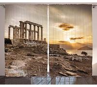 ABAKUHAUS Pilar Cortina, Edificios griegos Poseidon, Sala de Estar Dormitorio Cortinas Ventana Set de Dos Paños, 280 x 175 cm, Beige y Gris Topo