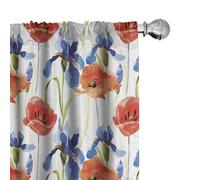 ABAKUHAUS Prado Juego de 4 Paños Cortinas, Pastel Diseño Escena de Las Amapolas, Tratamiento de Ventana para Habitación y Dormitorio, 4 Piezas de 75 cm x 225 cm, Azul Violeta Escarlata