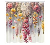 ABAKUHAUS Primavera Cortina de Baño, Lavandas soñadoras de Granja, Material Resistente al Agua Durable Estampa Digital, 175 x 200 cm, Amarillo Mostaza Rosa Seca Perla