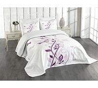 ABAKUHAUS Púrpura Cubrecama, Árbol Violeta Espirales Persas Flores Lilas Adornos de Mariposa Planta Gráfico, Objeto Decorativo Lavable, 170 x 220 cm, Púrpura