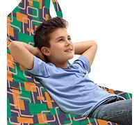 ABAKUHAUS retro Bolsa para Juguetes Tipo Tumbona, Verano virada Formas geométricas, Organizador de Peluches Gran Capacidad con Manija, Naranja Mar Verde Gris