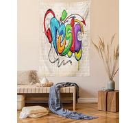 ABAKUHAUS retro Tapiz, Música Graffiti Hip Hop, Decoración de pared para el dormitorio, la sala de estar y la residencia universitaria, 150 x 110 cm, Beige