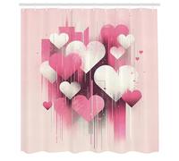 ABAKUHAUS Rosa Cortina de Baño, Arte de líneas de Corazones de Amor futuristas, Material Resistente al Agua Durable Estampa Digital, 175 x 200 cm, Marfil