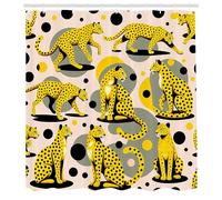 ABAKUHAUS Rosa Cortina de Baño, Estampado Animal de Guepardo Tropical, Material Resistente al Agua Durable Estampa Digital, 175 x 200 cm, Amarillo Mostaza Gris Rosado Pálido