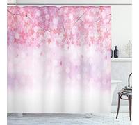 ABAKUHAUS Rosa Palido Cortina de Baño, Sakura Bloom Florets, Material Resistente al Agua Durable Estampa Digital, 175 x 200 cm, Pálida Rosa Blanca