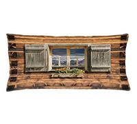 ABAKUHAUS Rústico Funda para Almohadón, Vista Desde la montaña Hut, Decorativo, Estampado en Ambos Lados, 40 x 90 cm, Verde Marrón