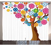 ABAKUHAUS Sala de Dibujos Animados Cortinas, Árbol Vibrante florece, Sala de Estar Dormitorio Cortinas Ventana Set de Dos Paños, 280 x 260 cm, Multicolor