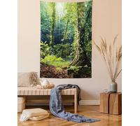 ABAKUHAUS Selva Tapiz de Pared y Cubrecama Suave, Mañana Rayo de Sol Cruza Bosque Salvaje Enredadera en Árboles Calma Naturaleza, No se Desliza de la Cama, 110 x 150 cm, Marrón Verdoso