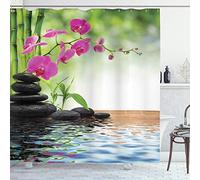 ABAKUHAUS SPA Cortina de Baño, Árbol de bambú de la orquídea Piedras, Material Resistente al Agua Durable Estampa Digital, 175 x 200 cm, Gris Coca Cola Verde Lima