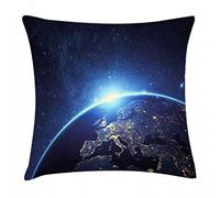ABAKUHAUS Tierra Funda para Almohada, Planeta Desde El Espacio, Estampa Digital en Ambos Lados con Cremallera, 60 x 60 cm, Azul Oscuro
