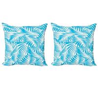 ABAKUHAUS Tropical Set de 2 Fundas para Cojín, Exóticos Palms Miami, Estampado Digital en Ambos Lados y Cremallera, 40 x 40 cm, Turquesa Azul Aguamarina