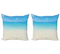 ABAKUHAUS Tropical Set de 2 Fundas para Cojín, Playa Mar Caribe, con Estampado en Ambos Lados con Cremallera, 60 cm x 60 cm, Armada Crema