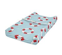 ABAKUHAUS Turquesa Cubierta del cambiador, Crisis del conservante de vida, Funda blanda para el cambiador de pañales con agujeros para la hebilla de seguridad, Azul bebé Blanco Rojo