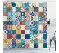 ABAKUHAUS Vistoso Cortina de Baño, Túnez Original del Este, Material Resistente al Agua Durable Estampa Digital, 175 x 200 cm, Verde Azulado Multicolor