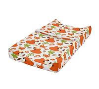 ABAKUHAUS zorro Cubierta del cambiador, Bosque fauna y flora, Funda blanda para el cambiador de pañales con agujeros para la hebilla de seguridad, Marrón Naranja Verde Manzana