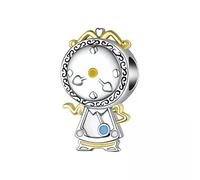 Abalorio Cadena de seguridad Colgante Bella y Bestia de Disney para Pulseras PANDORA Collar Pulsera Europea Charms para Dia de la Madre Mujer Niña (RELOJ BYB)