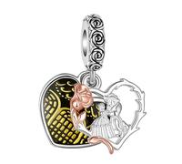 Abalorio Cadena de seguridad Colgante Bella y Bestia de Disney para Pulseras PANDORA Collar Pulsera Europea Charms para Dia de la Madre Mujer Niña (BAILE CORAZON)