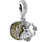 Abalorio Cadena de seguridad Colgante Bella y Bestia de Disney para Pulseras PANDORA Collar Pulsera Europea Charms para Dia de la Madre Mujer Niña (BAILE REDONDO)