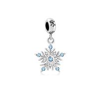 Abalorio colgante de copo de nieve brillante compatible con pulseras Pandora, diseño de congelación, invierno, Navidad, cumpleaños, regalo para familia, hija, mujer, circonita azul transparente, talla