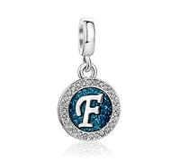 Abalorio colgante de letra inicial azul brillante A-Z para cumpleaños, Navidad, regalo para familia, hija, hermana, amigas, nieta, mujeres, compatible con pulseras Pandora, talla única, Cobre, No es