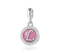 Abalorio colgante de letra inicial rosa brillante A-Z para cumpleaños, Navidad, regalo para familia, hija, hermana, amigas, nieta, mujeres, compatible con pulseras Pandora, talla única, Cobre, No es
