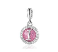 Abalorio colgante de letra inicial rosa brillante A-Z para cumpleaños, Navidad, regalo para familia, hija, hermana, amigas, nieta, mujeres, compatible con pulseras Pandora, talla única, Cobre, No es
