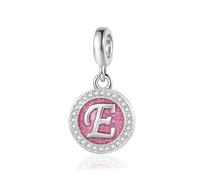 Abalorio colgante de letra inicial rosa brillante A-Z para cumpleaños, Navidad, regalo para familia, hija, hermana, amigas, nieta, mujeres, compatible con pulseras Pandora, talla única, Cobre, No es