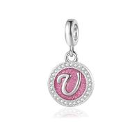 Abalorio colgante de letra inicial rosa brillante A-Z para cumpleaños, Navidad, regalo para familia, hija, hermana, amigas, nieta, mujeres, compatible con pulseras Pandora, talla única, Cobre, No es