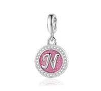 Abalorio colgante de letra inicial rosa brillante A-Z para cumpleaños, Navidad, regalo para familia, hija, hermana, amigas, nieta, mujeres, compatible con pulseras Pandora, talla única, Cobre, No es