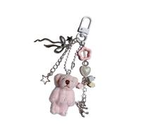 Abalorio colgante de oso con cuentas para bolsa de animales, llavero de felpa hecho a mano para niños, A