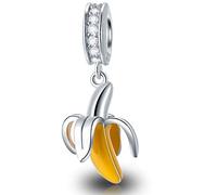 Abalorio colgante de plátano de fruta, plata de ley 925, esmalte amarillo, compatible con pulseras Pandora y pulseras europeas con cuentas de serpiente para pulseras, bodas, día de San Valentín
