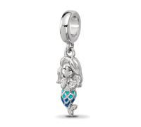 Abalorio colgante de sirena de plata de ley 925 chapado en rodio de 3,3 mm, regalo de joyería para mamá, talla única, Metal esmaltado metal Rodio, No es una piedra preciosa