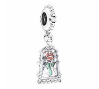 Abalorio Colgante Rosa Encantada de la Bella y la Bestia Princesa de Disney para Pulseras PANDORA Collar Pulsera Europea Charms para Mujer Niña